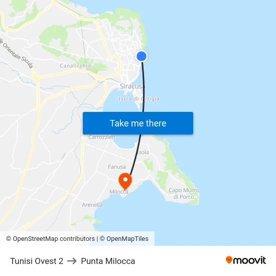 Tunisi Ovest 2 to Punta Milocca map