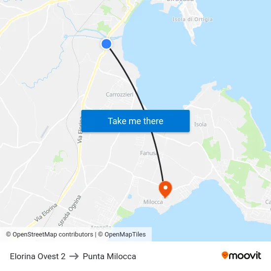 Elorina Ovest 2 to Punta Milocca map