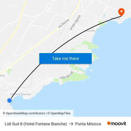 Lidi Sud 8 (Hotel Fontane Bianche) to Punta Milocca map