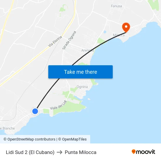 Lidi Sud 2 (El Cubano) to Punta Milocca map