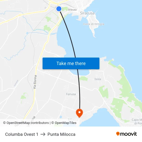 Columba Ovest 1 to Punta Milocca map
