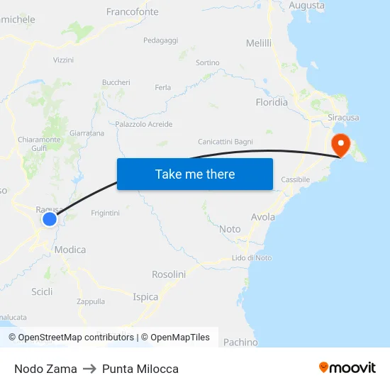 Nodo Zama to Punta Milocca map