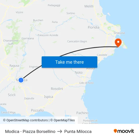 Modica - Piazza Borsellino to Punta Milocca map