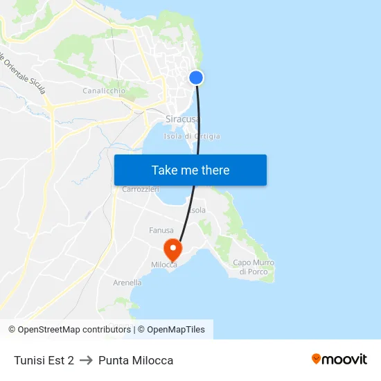 Tunisi Est 2 to Punta Milocca map