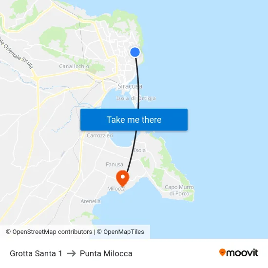 Grotta Santa 1 to Punta Milocca map