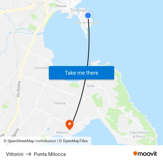 Vittorini to Punta Milocca map