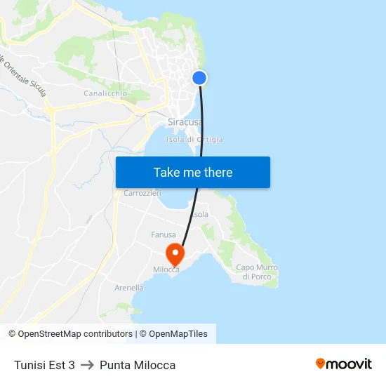 Tunisi Est 3 to Punta Milocca map