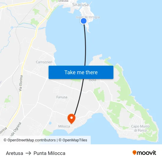 Aretusa to Punta Milocca map