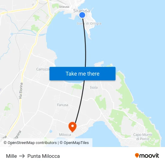 Mille to Punta Milocca map