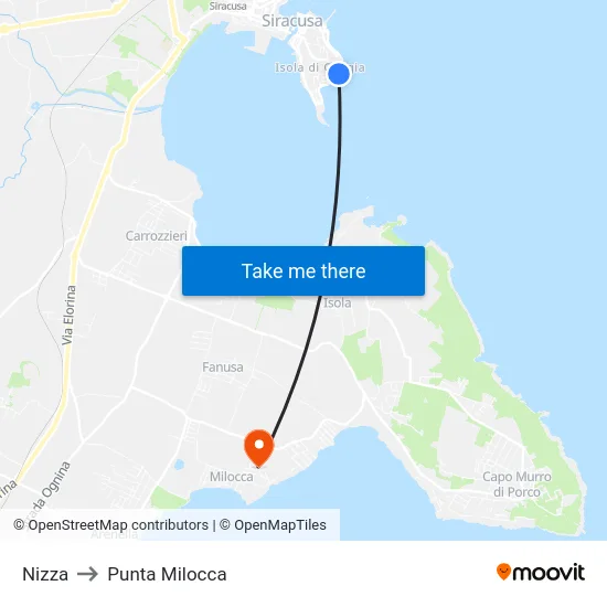 Nizza to Punta Milocca map