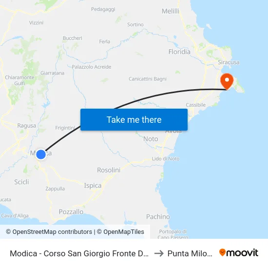 Modica - Corso San Giorgio Fronte Duomo to Punta Milocca map