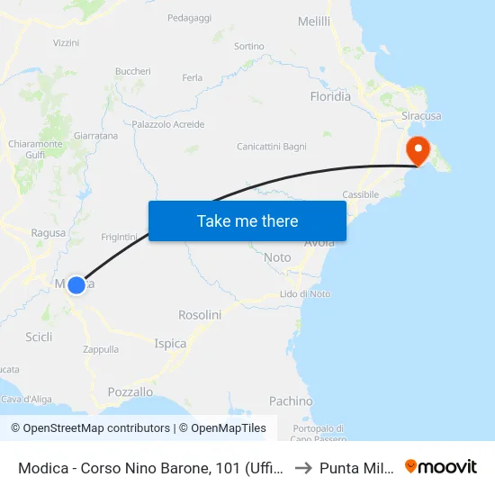 Modica - Corso Nino Barone, 101 (Ufficio Postale) to Punta Milocca map