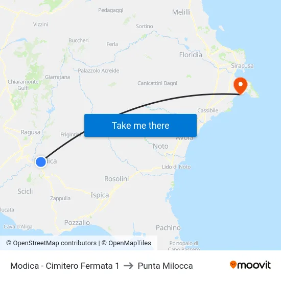Modica - Cimitero Fermata 1 to Punta Milocca map