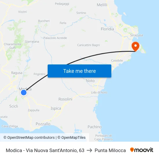 Modica - Via Nuova Sant'Antonio, 63 to Punta Milocca map