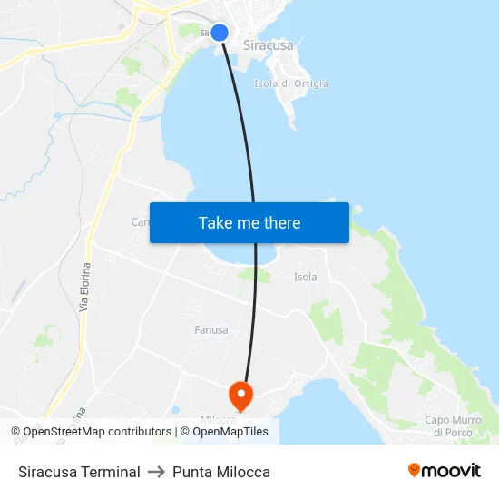 Siracusa Terminal to Punta Milocca map