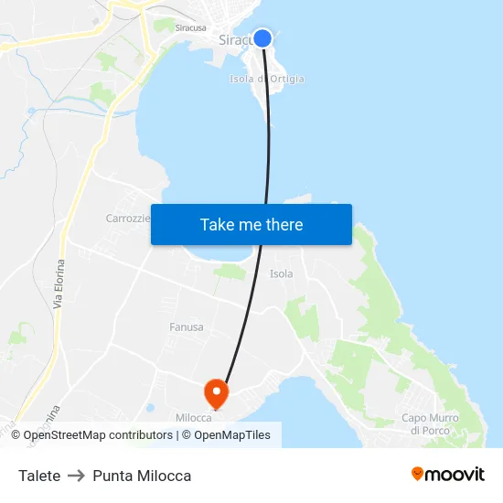 Talete to Punta Milocca map