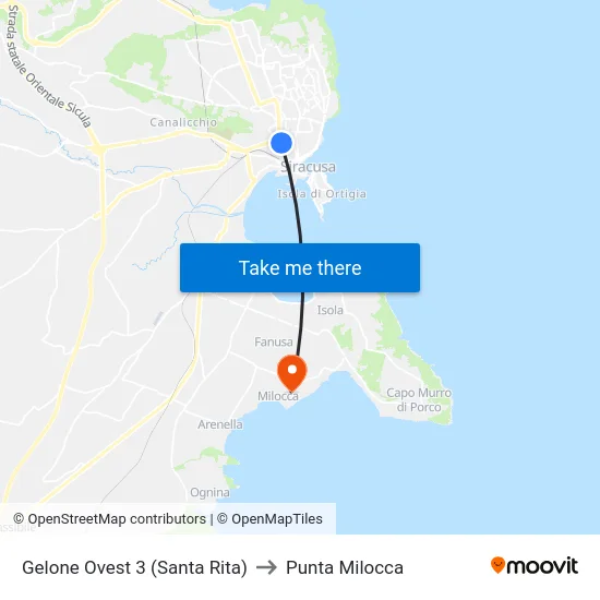 Gelone Ovest 3  (Santa Rita) to Punta Milocca map