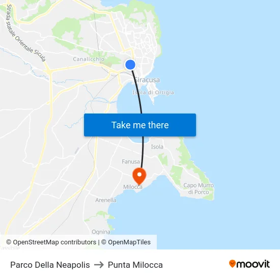Parco Della Neapolis to Punta Milocca map