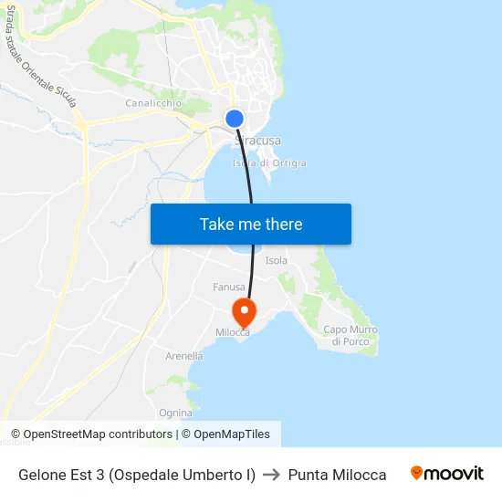 Gelone Est 3 (Ospedale Umberto I) to Punta Milocca map