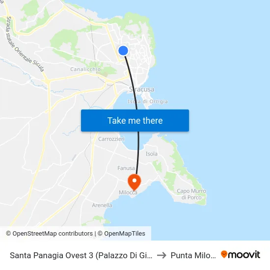 Santa Panagia Ovest 3 (Palazzo Di Giustizia) to Punta Milocca map