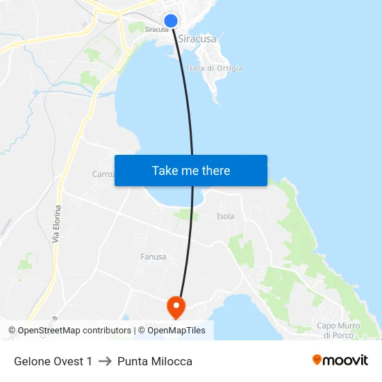 Gelone Ovest 1 to Punta Milocca map