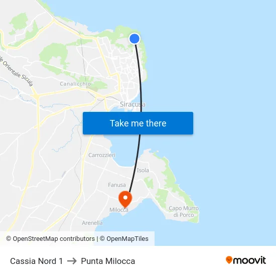 Cassia Nord 1 to Punta Milocca map