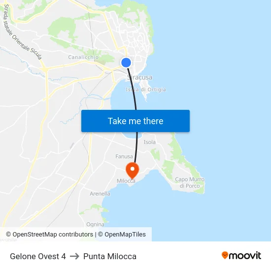 Gelone Ovest 4 to Punta Milocca map