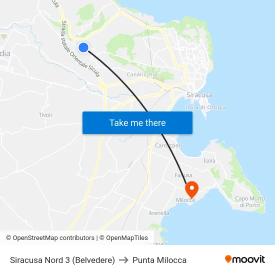 Siracusa Nord 3 (Belvedere) to Punta Milocca map