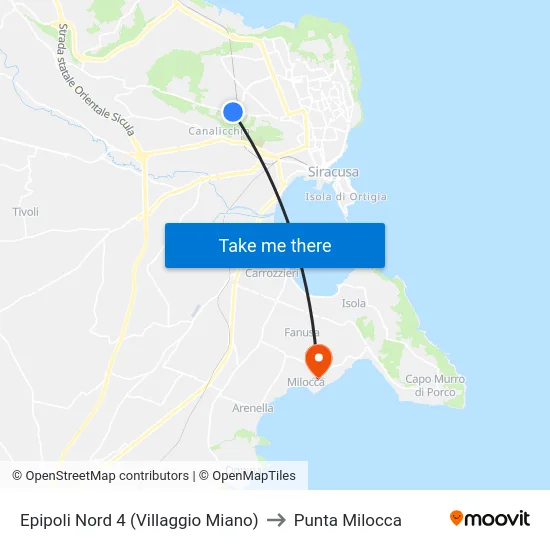 Epipoli Nord 4 (Villaggio Miano) to Punta Milocca map