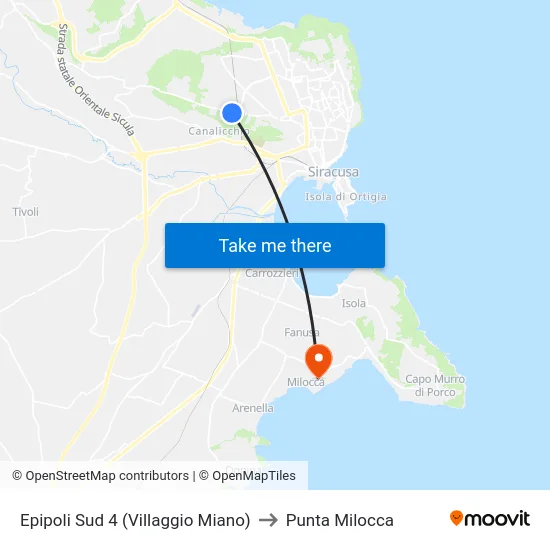 Epipoli Sud 4 (Villaggio Miano) to Punta Milocca map