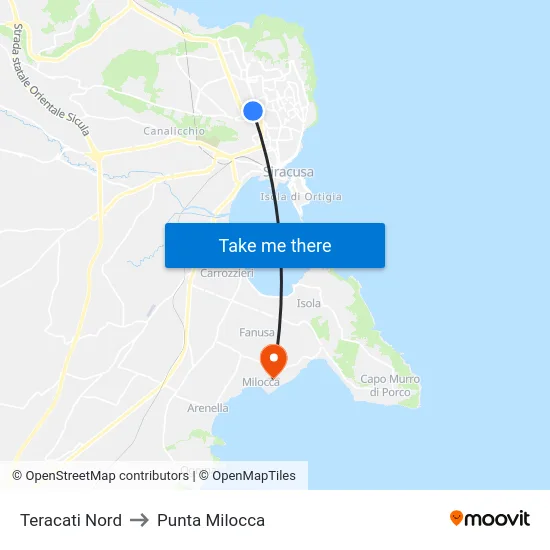 Teracati Nord to Punta Milocca map
