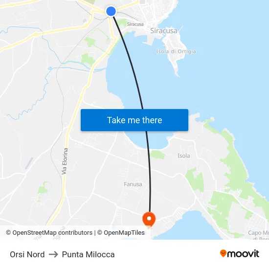 Orsi Nord to Punta Milocca map