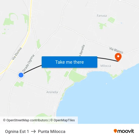 Ognina Est 1 to Punta Milocca map