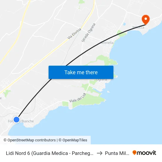 Lidi Nord 6 (Guardia Medica - Parcheggio Coperto) to Punta Milocca map