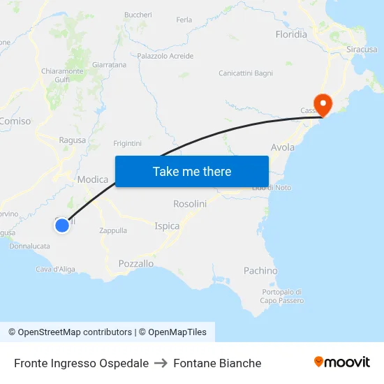 Fronte Ingresso Ospedale to Fontane Bianche map