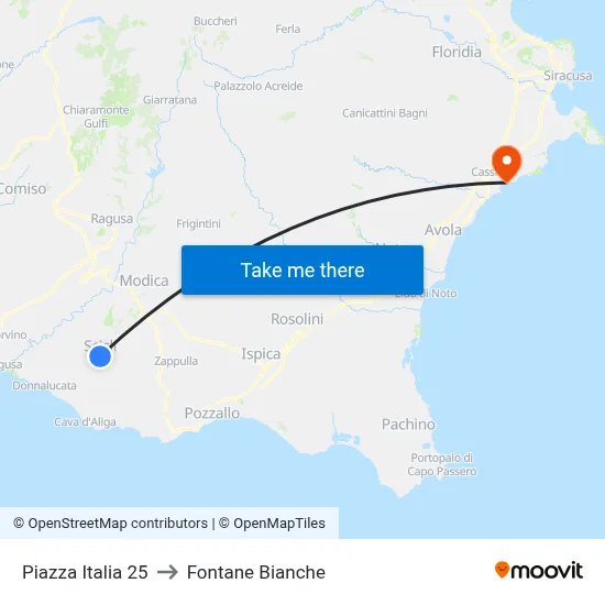 Piazza Italia 25 to Fontane Bianche map