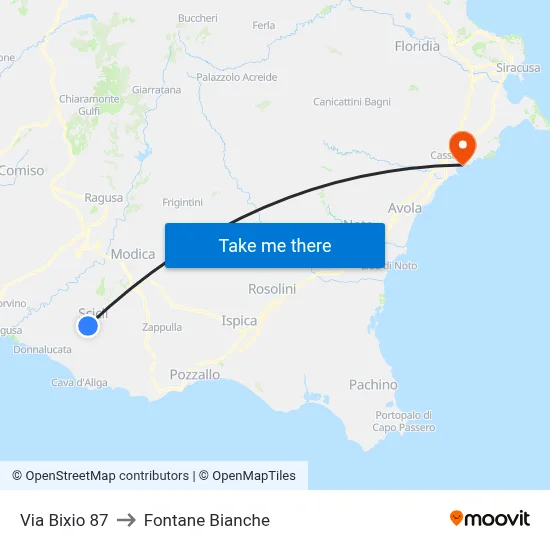 Via Bixio 87 to Fontane Bianche map