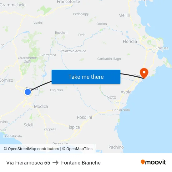 Via Fieramosca 65 to Fontane Bianche map