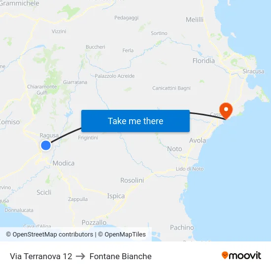Via Terranova 12 to Fontane Bianche map