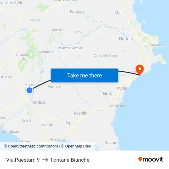 Via Paestum 9 to Fontane Bianche map