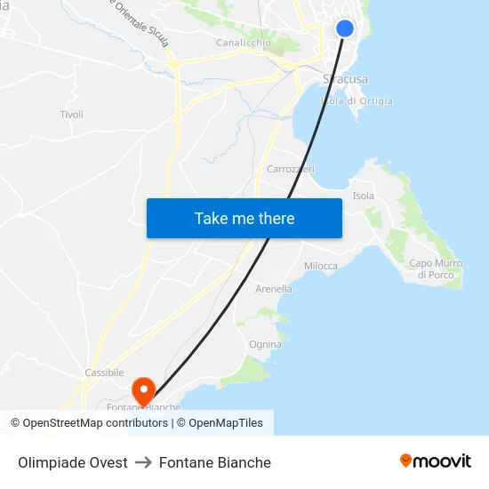 Olimpiade Ovest to Fontane Bianche map