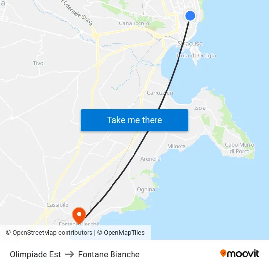Olimpiade Est to Fontane Bianche map
