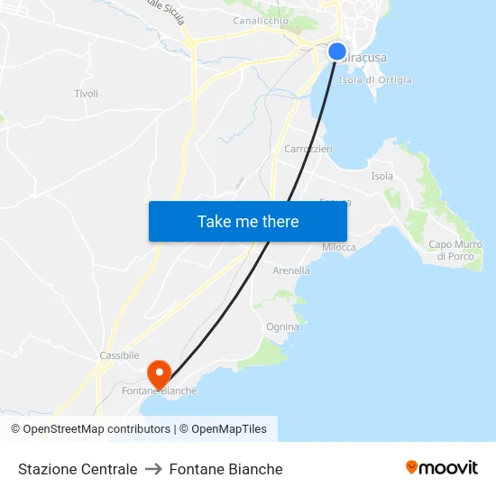 Stazione Centrale to Fontane Bianche map