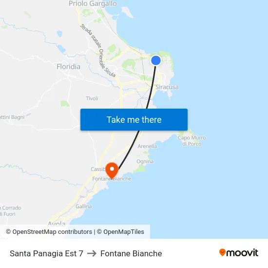 Santa Panagia Est 7 to Fontane Bianche map