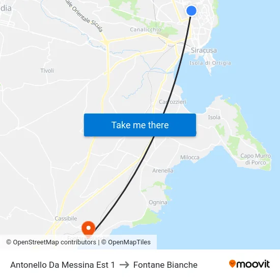Antonello Da Messina Est 1 to Fontane Bianche map