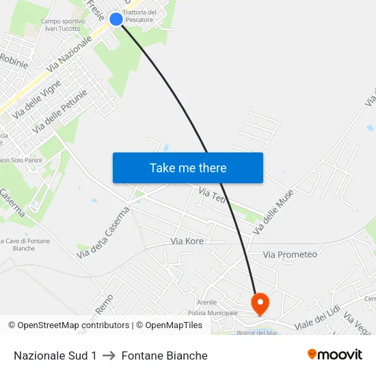 Nazionale Sud 1 to Fontane Bianche map