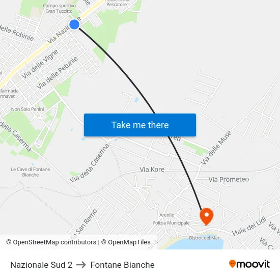 Nazionale Sud 2 to Fontane Bianche map