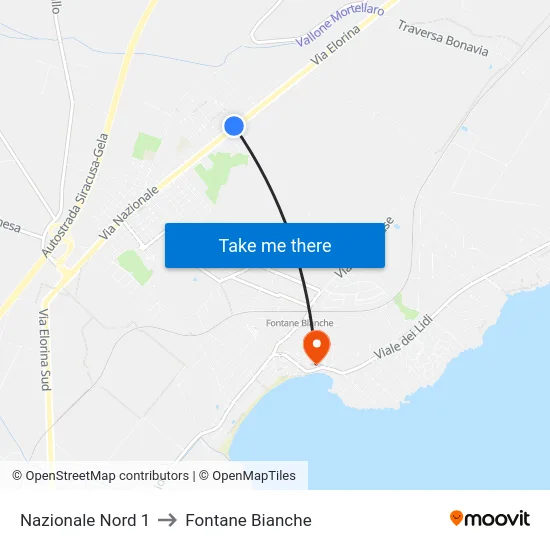 Nazionale Nord 1 to Fontane Bianche map