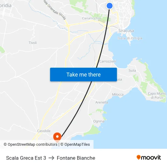 Scala Greca Est 3 to Fontane Bianche map