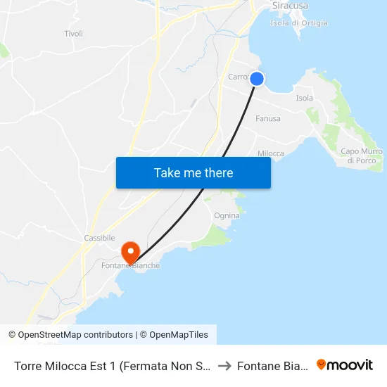 Torre Milocca East 1 (Unmarked Stop) to White Fountains map